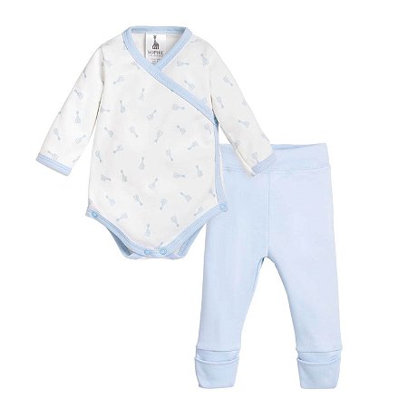 Conjunto Body Transpassado Sophie La Girafe (Algodão Egípcio) Azul