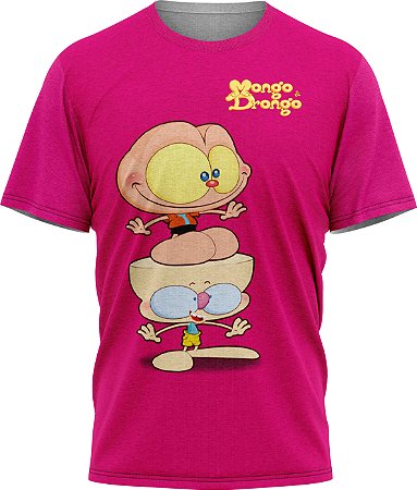 Mongo e Drongo Feliz  - Camiseta - Pink - Malha Poliéster