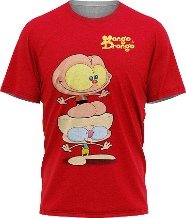 Mongo e Drongo Feliz - Camiseta - Vermelho - Malha Poliéster