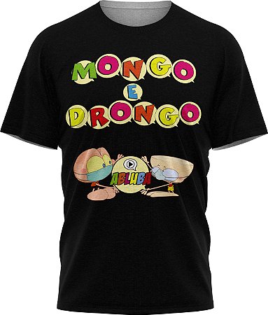 Mongo e Drongo Alfabeto - Camiseta - Preta - Malha Poliéster