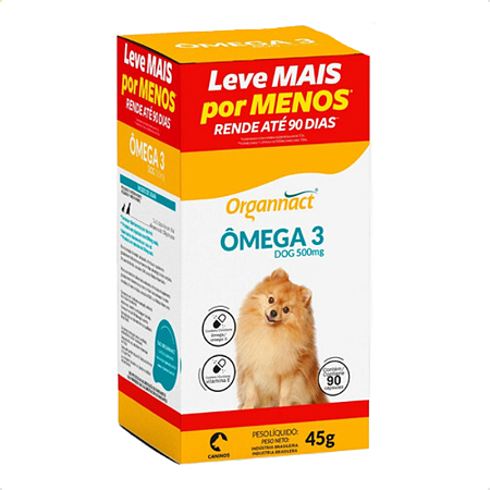 Omega 3 Dog 500mg Organnact 90 Cápsulas Suplemento Cães