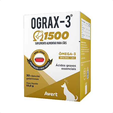 Suplemento Cães Gatos Avert Omega 3 Ograx 3 1500 30 Cápsulas