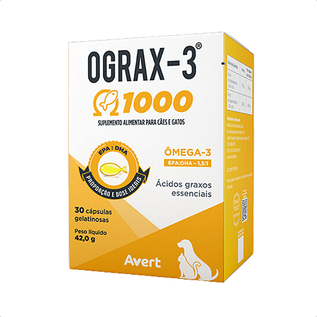 Ograx-3 1000 Avert Suplemento Cães E Gatos 30 Capsúlas