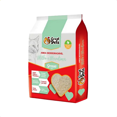 Areia Higiênica Biodegradável Milho e Mandioca Grossa 3,8kg Great Pets