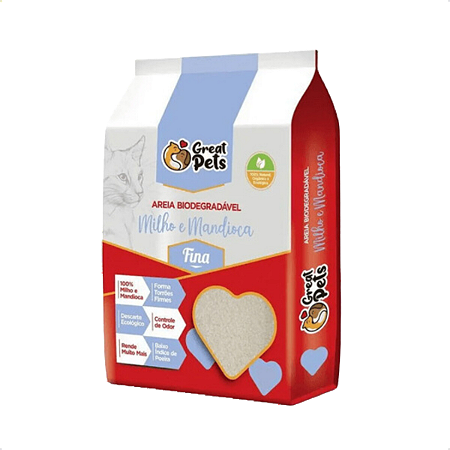 Areia Higiênica Biodegradável Milho e Mandioca Fina 3,8kg Great Pets