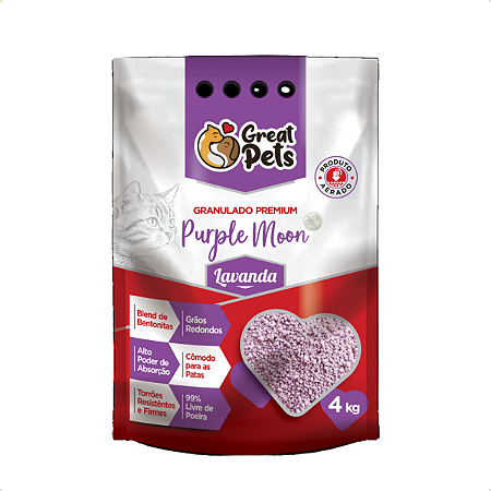 Areia Higiênica Premium Purple Moon 4kg Lavanda Great Pets