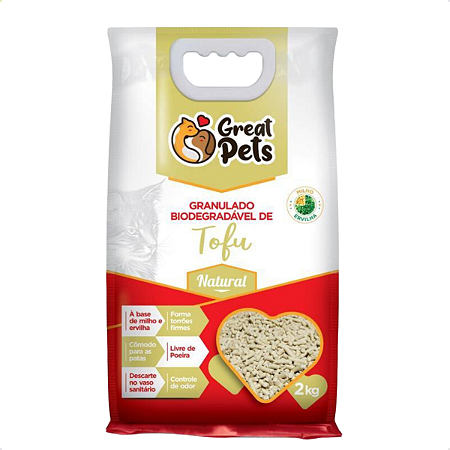 Areia Higiênica Biodegradável Tofu 2kg Natural Great Pets