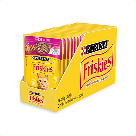 Kit 15 Sachê Ração Úmida Friskies Gatos Adultos Carne ao Molho 85g