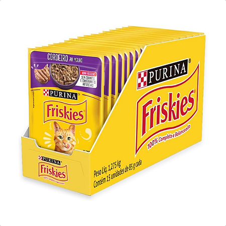 Kit 15 Sachê Ração Úmida Friskies Gatos Adultos Cordeiro ao Molho 85g