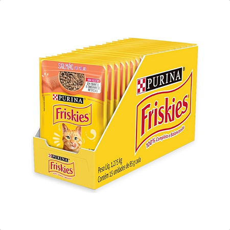 Kit 15 Sachê Ração Úmida Friskies Gatos Adultos Salmão ao Molho 85g