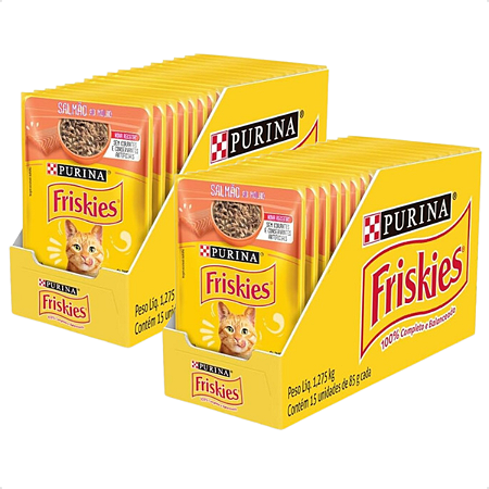 Kit 30 Sachê Ração Úmida Friskies Gatos Adultos Salmão ao Molho 85g