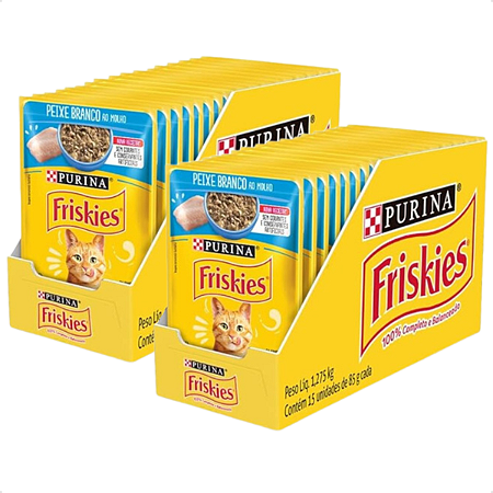 Kit 30 Sachê Ração Úmida Friskies Gatos Adultos Peixe Branco ao Molho 85g