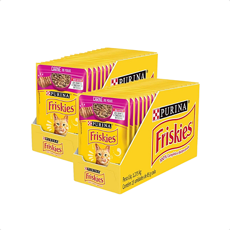 Kit 30 Sachê Ração Úmida Friskies Gatos Adultos Carne ao Molho 85g