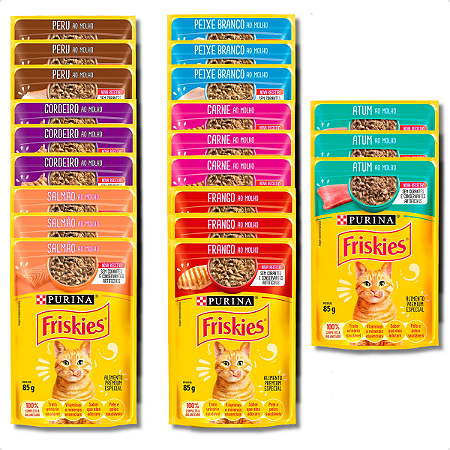 Kit 21 Sachê Ração Úmida Friskies Gatos Adultos Sortidos 85g