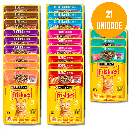 Kit 21 Sachê Ração Úmida Friskies Gatos Adultos Sortidos 85g