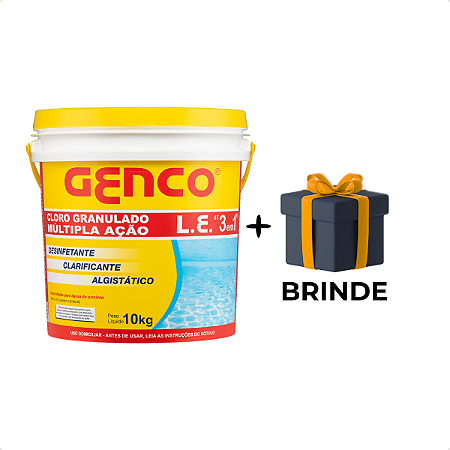 Cloro Granulado Genco L.E. Múltipla Ação 3 em 1 – 10kg + Brinde