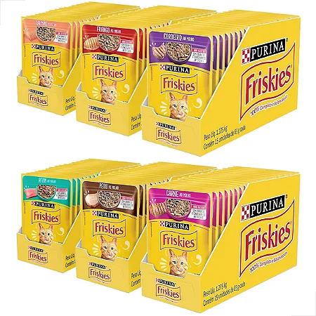 Kit 6 Caixas Sachê Friskies Purina Para Gatos Adultos 90 Unidades Sabores Variados