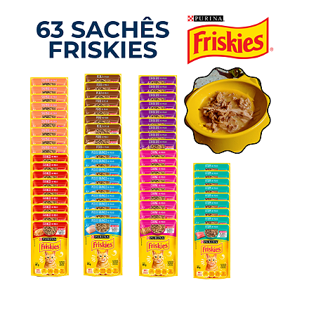 Kit 63 Sachês Friskies Purina Para Gatos Adultos Sabores Sortidos