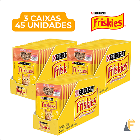 Kit 45 Sachês Friskies Purina Salmão Para Gatos Adultos 3 Caixas