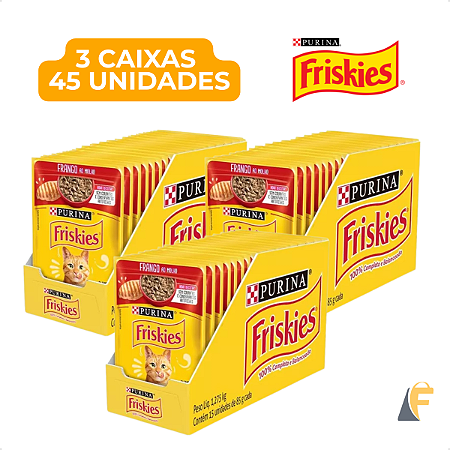 Kit 45 Sachês Friskies Purina Frango ao Molho Para Gatos Adultos 3 Caixas