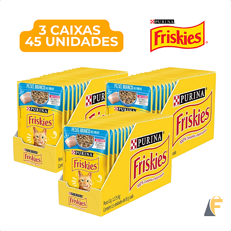 Kit 45 Sachês Friskies Purina Peixe Branco Para Gatos Adultos 3 Caixas