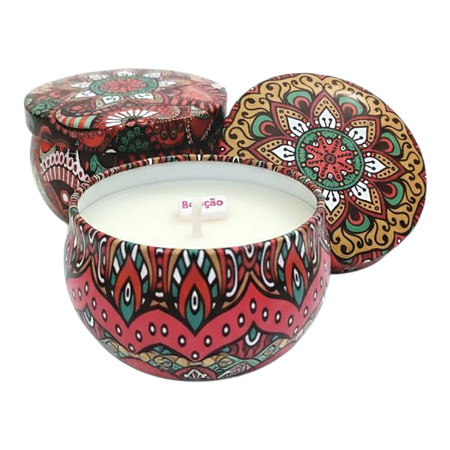 Mini Vela Aromática Lata Mandalas com Palavras Inseridas