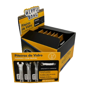 Piteira de Vidro Hippie Bong Padrão com Bocal - 7 Card com 3 Piteiras