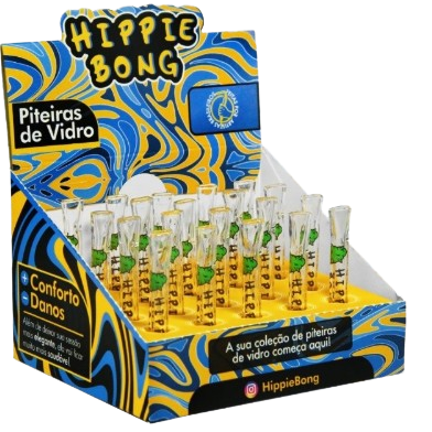 Piteira de Vidro Hippie Bong Longa C/ Bocal - Display Mix 20 unidades