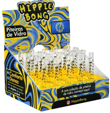 Piteira de Vidro Hippie Bong Longa S/ Bocal - Display Mix 20 unidades