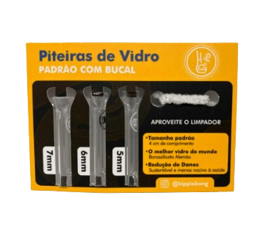 Piteira de Vidro Hippie Bong Padrão com Bocal - Card com 3 unidades