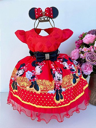 Vestido de Festa Infantil Minnie Vermelho 1 - Carinha Feliz