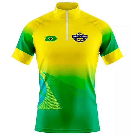 CAMISA CICLISMO MASCULINA MOUNTAIN BIKE MANGA CURTA BRASIL BANDEIRA NO PEITO