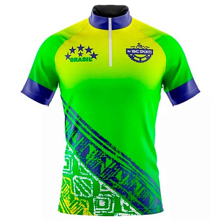 CAMISA CICLISMO MASCULINA MOUNTAIN BIKE MANGA CURTA BRASIL ESTRELAS *SEM TROCA*