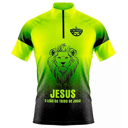 CAMISA CICLISMO MASCULINA MOUNTAIN BIKE MANGA CURTA LEÃO DE JUDÁ AMARELO FLÚOR