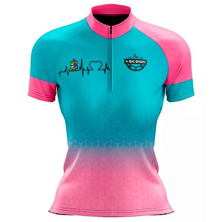 CAMISA CICLISMO FEMININA MOUNTAIN BIKE MANGA CURTA BATIMENTOS CARDIACOS AUTISMO