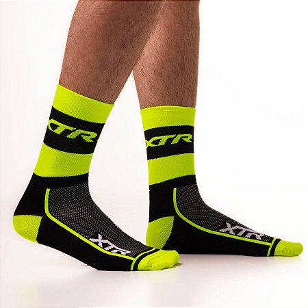 MEIA CANO ALTO CICLISMO MOUNTAIN BIKE ACADEMIA XTR FLÚOR