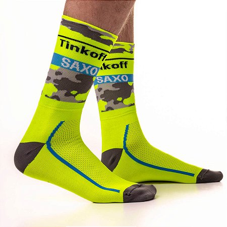 MEIA CANO ALTO CICLISMO MOUNTAIN BIKE ACADEMIA CAMUFLADO TINKOFF