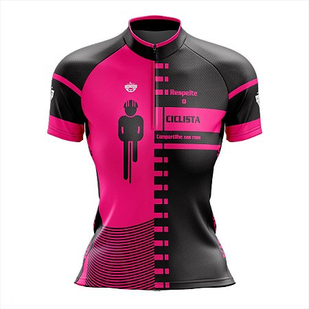 CAMISA CICLISMO FEMININA MOUNTAIN BIKE MANGA CURTA RESPEITE O CICLISTA ROSA