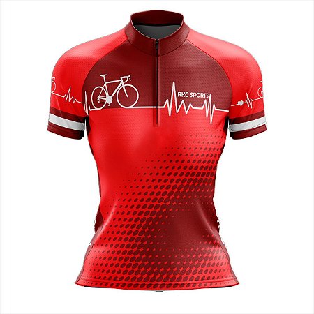 CAMISA CICLISMO FEMININA MOUNTAIN BIKE MANGA CURTA BATIMENTOS VERMELHO