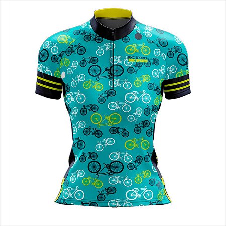 CAMISA CICLISMO FEMININO MOUNTAIN BIKE MANGA CURTA BIKE AZUL CELESTE
