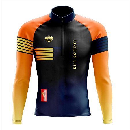 CAMISA CICLISMO MASCULINA MOUNTAIN BIKE MANGA LONGA RKC SPORTS LARANJA
