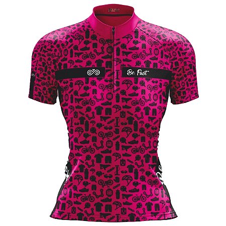 CAMISA CICLISMO FEMININA MOUNTAIN BIKE MANGA CURTA BE FAST PEÇINHAS ROSA