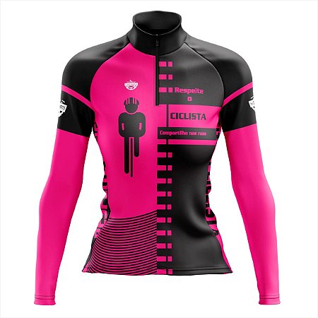 CAMISA CICLISMO FEMININA MOUNTAIN BIKE MANGA LONGA RESPEITE O CICLISTA ROSA
