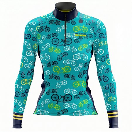 CAMISA CICLISMO FEMININA MOUNTAIN BIKE MANGA LONGA BIKE AZUL CELESTE