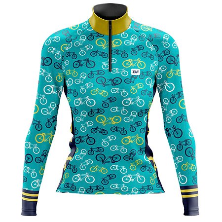 CAMISA CICLISMO FEMININA MOUNTAIN BIKE MANGA LONGA BIKE AZUL CELESTE