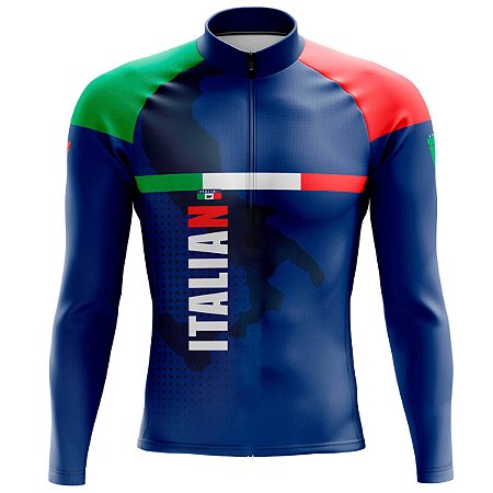 CAMISA CICLISMO MASCULINA MOUNTAIN BIKE MANGA LONGA BE FAST ITALIA AZUL E VERDE