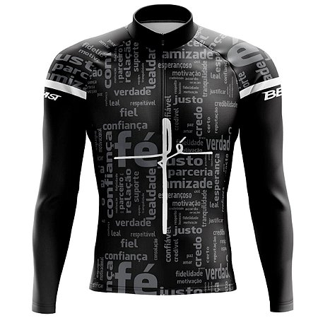 CAMISA CICLISMO MASCULINA MOUNTAIN BIKE MANGA LONGA FÉ PRETA UV+50