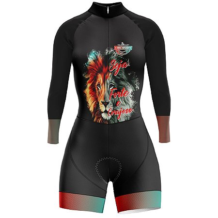 Macaquinho Conjunto Ciclismo Roupa Feminino Manga Longa Rkc Leão De Judá MODELO 40