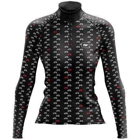 CAMISA CICLISMO FEMININA MOUNTAIN BIKE MANGA LONGA BLACK AND RED UV+50