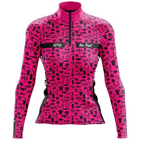 CAMISA CICLISMO FEMININA MOUNTAIN BIKE MANGA LONGA PEÇAS ROSA UV+50